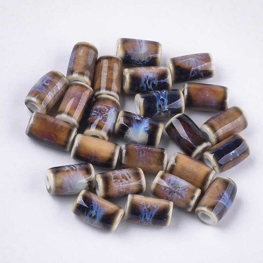 Glazed Porcelain Bead - 10mm Column - Coconut (10)
