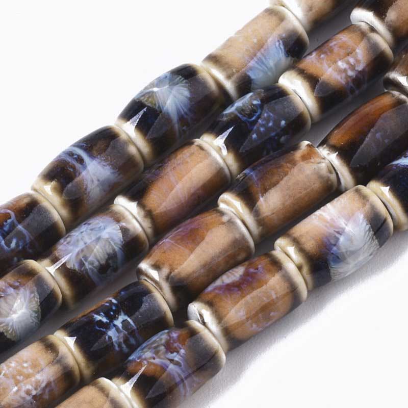 Glazed Porcelain Bead - 10mm Column - Coconut (10)