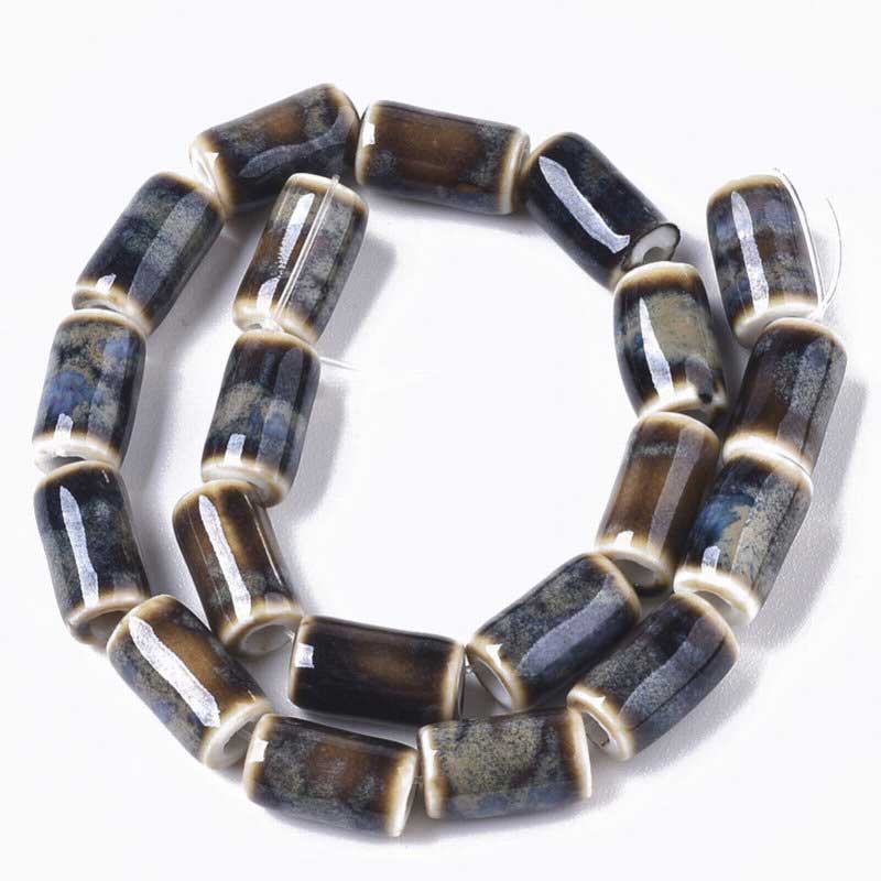 Glazed Porcelain Bead - 10mm Column - Mirage (10)