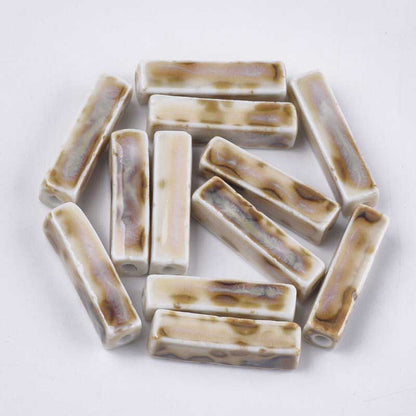Glazed Porcelain Bead - 25mm Beam - Linen (5)