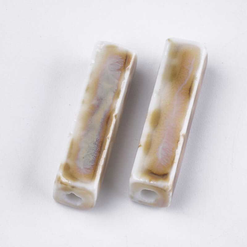 Glazed Porcelain Bead - 25mm Beam - Linen (5)