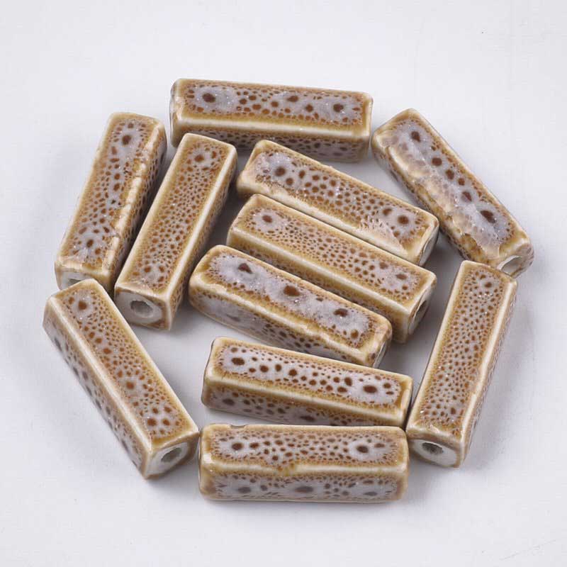 Glazed Porcelain Bead - 25mm Beam - Duck Egg (5)