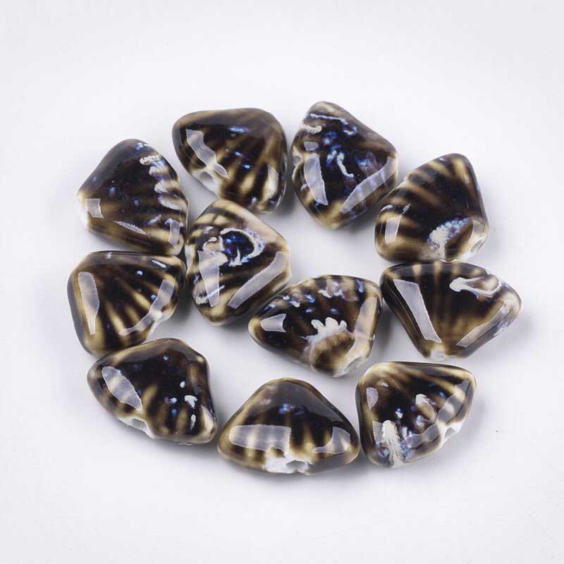 Glazed Porcelain Bead -  Fan Shell - Camel (10)