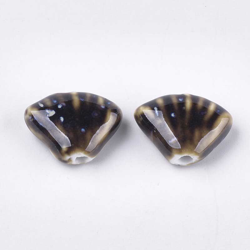 Glazed Porcelain Bead -  Fan Shell - Camel (10)