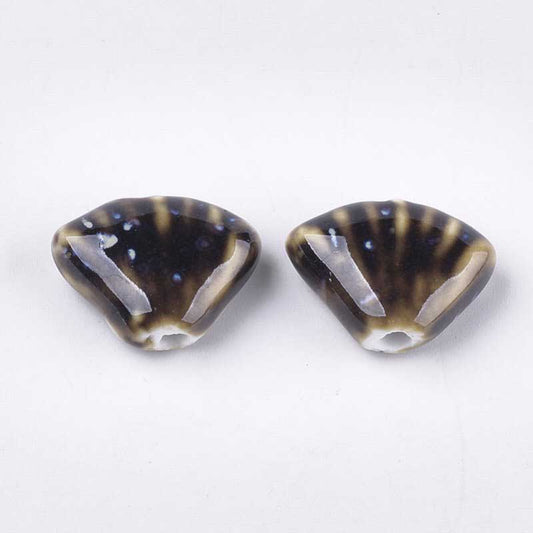 Glazed Porcelain Bead -  Fan Shell - Camel (10)