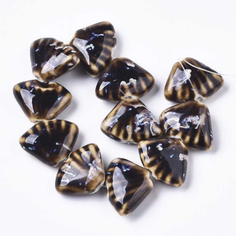 Glazed Porcelain Bead -  Fan Shell - Camel (10)