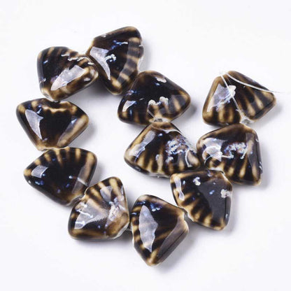 Glazed Porcelain Bead -  Fan Shell - Camel (10)