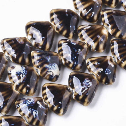 Glazed Porcelain Bead -  Fan Shell - Camel (10)