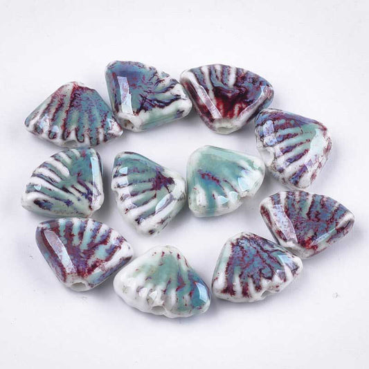 Glazed Porcelain Bead -  Fan Shell - Phoenix Egg (10)