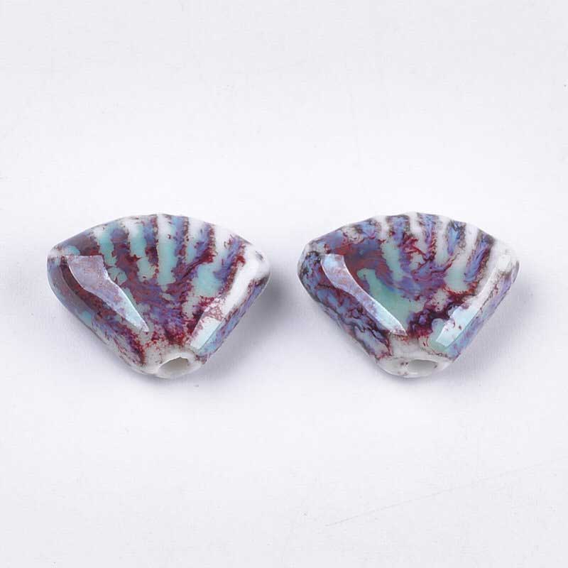 Glazed Porcelain Bead -  Fan Shell - Phoenix Egg (10)