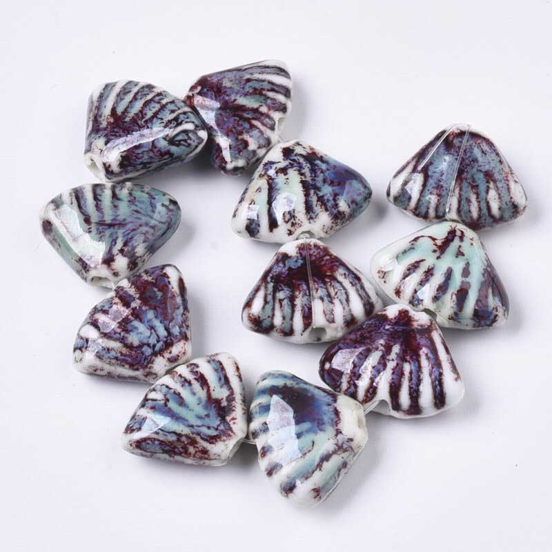 Glazed Porcelain Bead -  Fan Shell - Phoenix Egg (10)