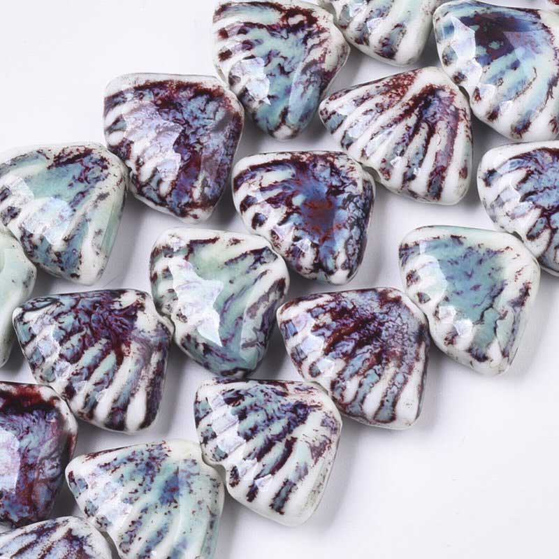 Glazed Porcelain Bead -  Fan Shell - Phoenix Egg (10)