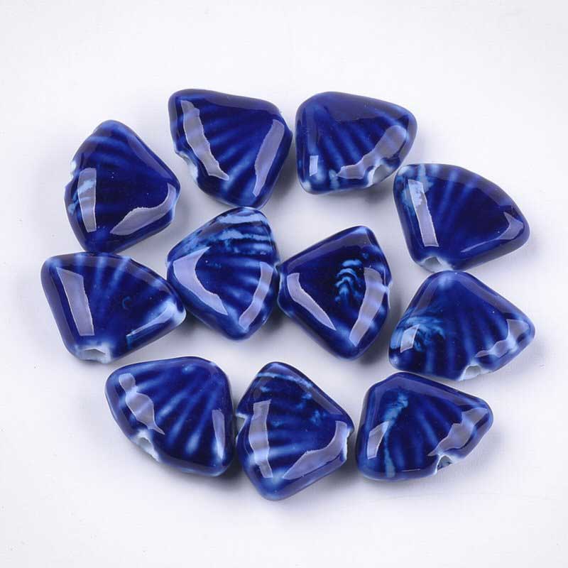 Glazed Porcelain Bead -  Fan Shell - Cobalt Blue (10)