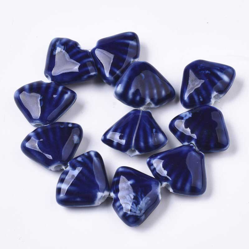 Glazed Porcelain Bead -  Fan Shell - Cobalt Blue (10)