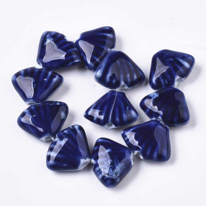 Glazed Porcelain Bead -  Fan Shell - Cobalt Blue (10)