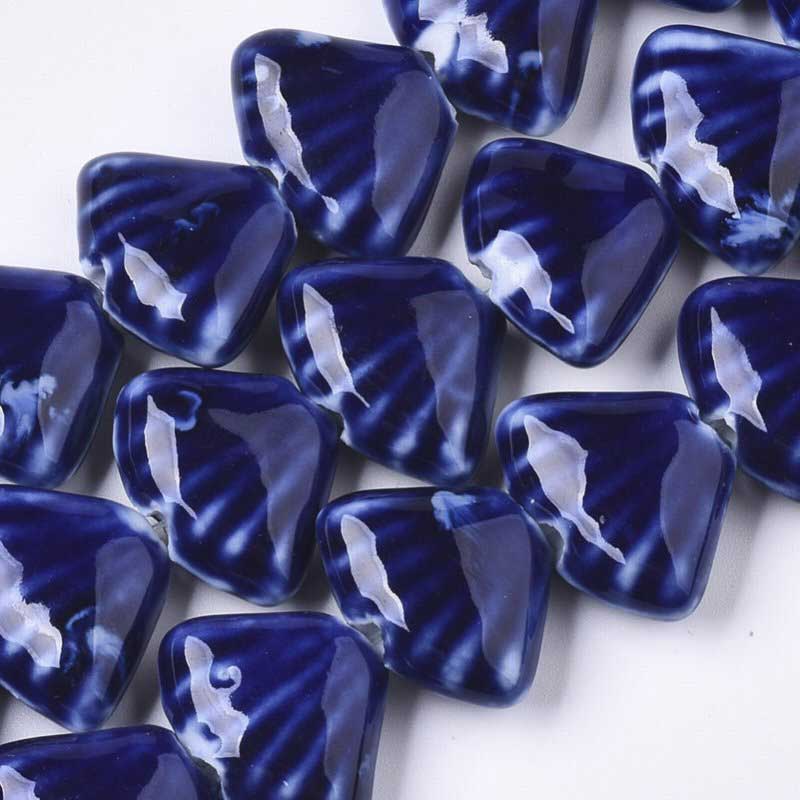 Glazed Porcelain Bead -  Fan Shell - Cobalt Blue (10)