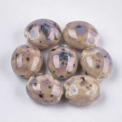 Glazed Porcelain Bead -  Flattened Oval - Duck Egg (10)