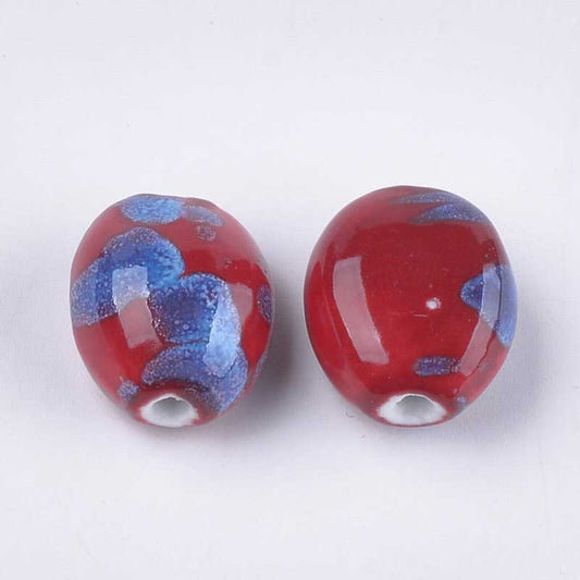 Glazed Porcelain Bead -  Flattened Oval - Energy (10)