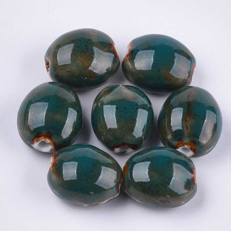 Glazed Porcelain Bead -  Flattened Oval - Turtle (10)