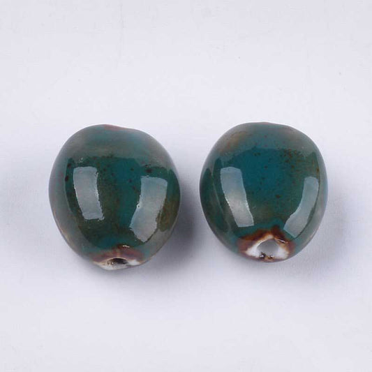 Glazed Porcelain Bead -  Flattened Oval - Turtle (10)