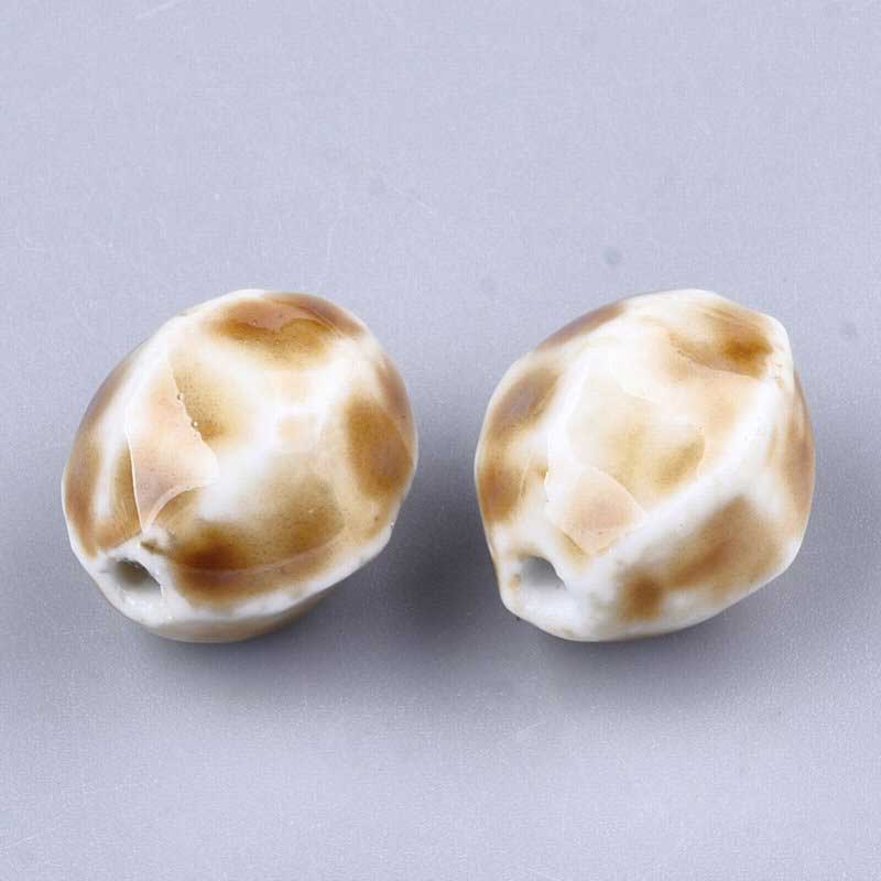 Glazed Porcelain Bead -  Pod - Linen (10)