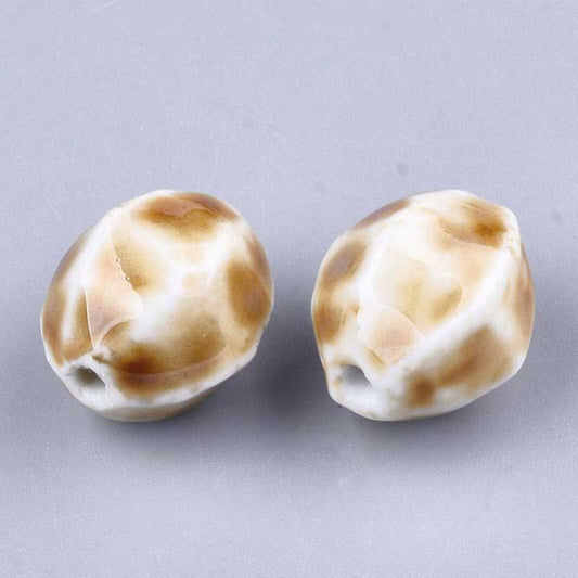 Glazed Porcelain Bead -  Pod - Linen (10)