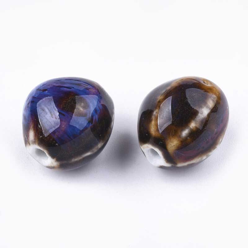 Glazed Porcelain Bead -  Pod - Camel (10)