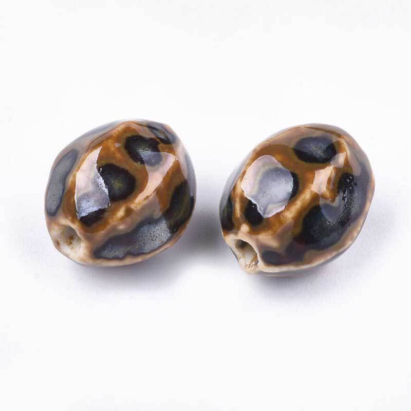 Glazed Porcelain Bead -  Pod - Coffee (10)