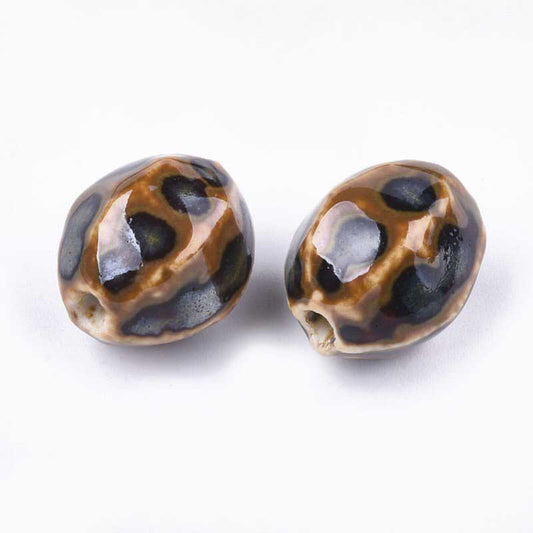 Glazed Porcelain Bead -  Pod - Coffee (10)