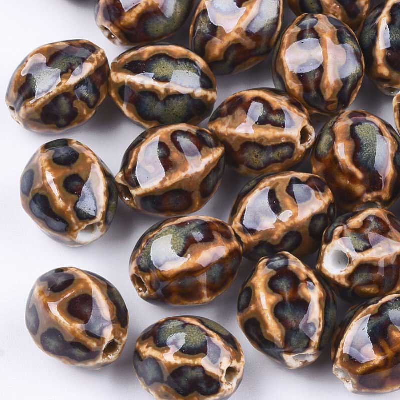 Glazed Porcelain Bead -  Pod - Coffee (10)