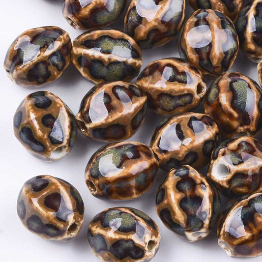 Glazed Porcelain Bead -  Pod - Coffee (10)