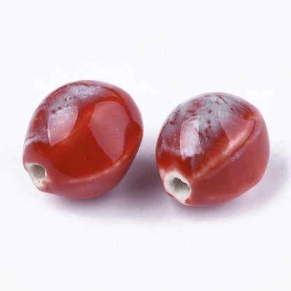 Glazed Porcelain Bead -  Pod - Lipstick (10)