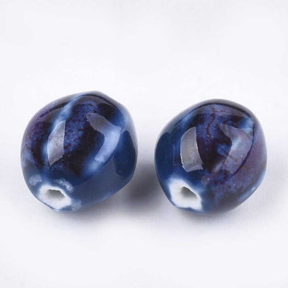 Glazed Porcelain Bead -  Pod - Cobalt Blue (10)