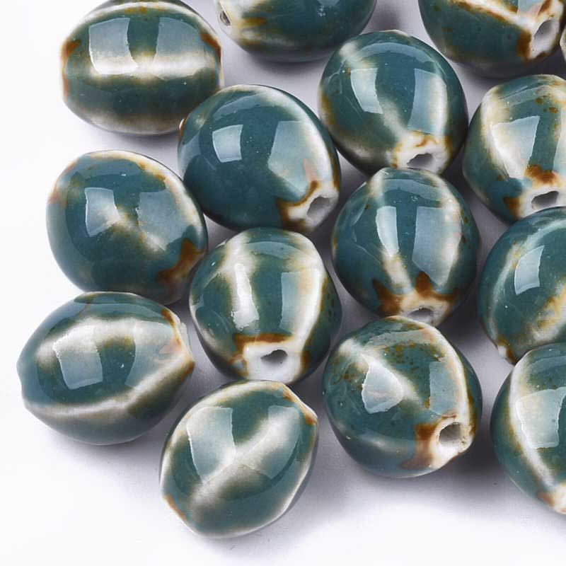 Glazed Porcelain Bead -  Pod - Turtle (10)