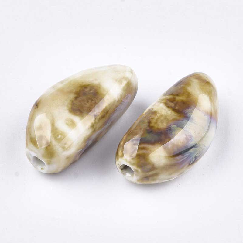 Glazed Porcelain Bead -  Garlic Clove - Bisque (5)