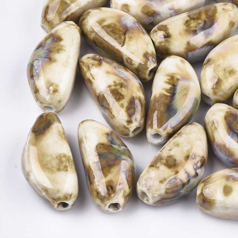 Glazed Porcelain Bead -  Garlic Clove - Bisque (5)