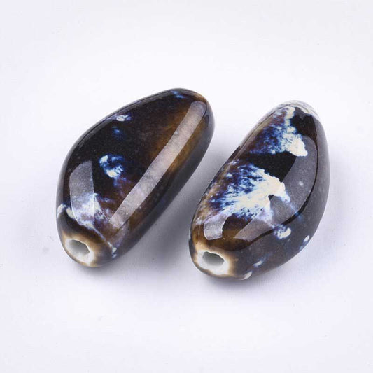 Glazed Porcelain Bead -  Garlic Clove - Coconut (5)