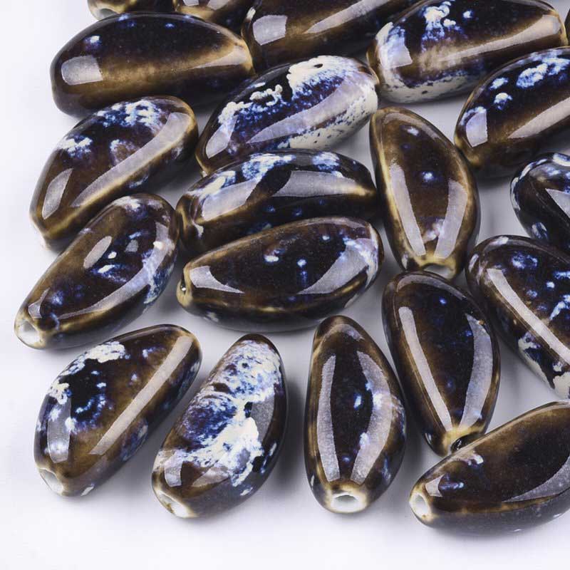 Glazed Porcelain Bead -  Garlic Clove - Coconut (5)