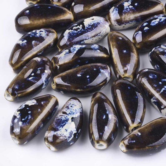 Glazed Porcelain Bead -  Garlic Clove - Coconut (5)