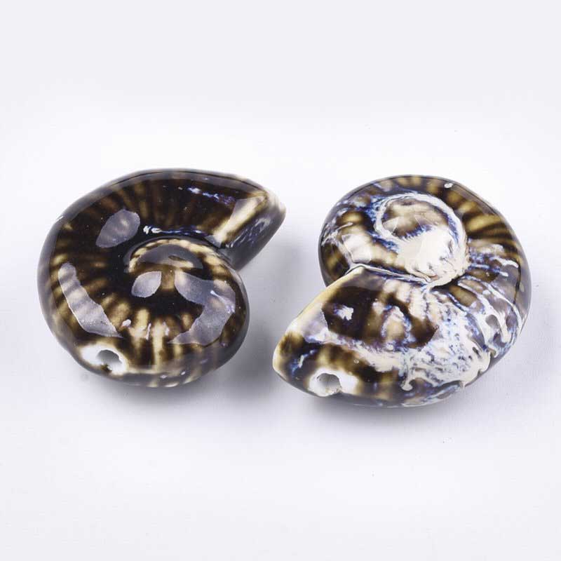 Glazed Porcelain Bead -  Ammonite - Sanskrit (2)