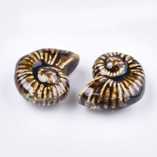 Glazed Porcelain Bead -  Ammonite - Camel (2)
