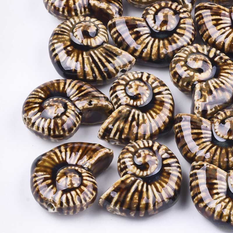 Glazed Porcelain Bead -  Ammonite - Camel (2)