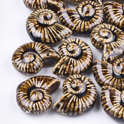 Glazed Porcelain Bead -  Ammonite - Camel (2)