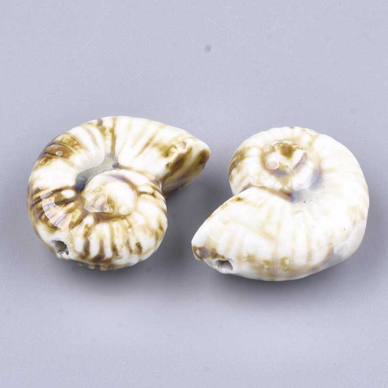 Glazed Porcelain Bead -  Ammonite - Linen (2)