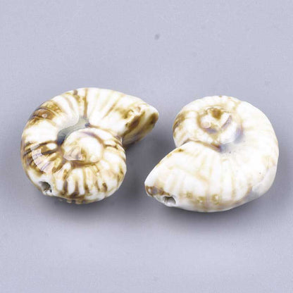 Glazed Porcelain Bead -  Ammonite - Linen (2)