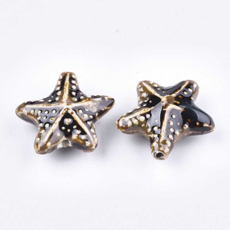 Glazed Porcelain Bead -  Starfish - Camel (2)