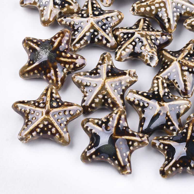Glazed Porcelain Bead -  Starfish - Camel (2)