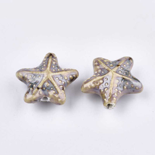 Glazed Porcelain Bead -  Starfish - Duck Egg (2)
