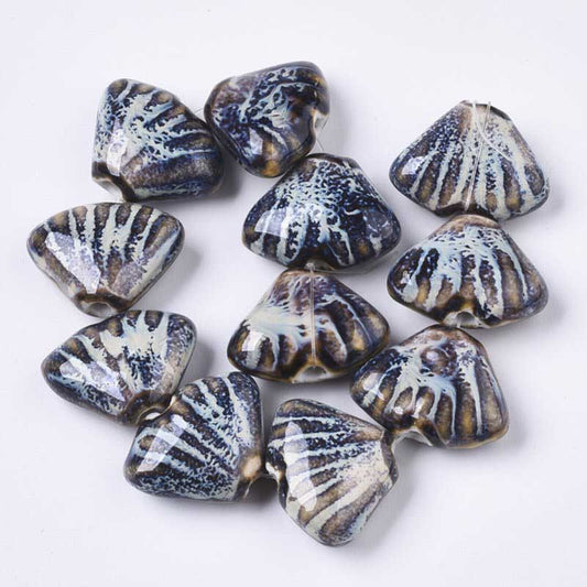 Glazed Porcelain Bead -  Fan Shell - Sanskrit (10)