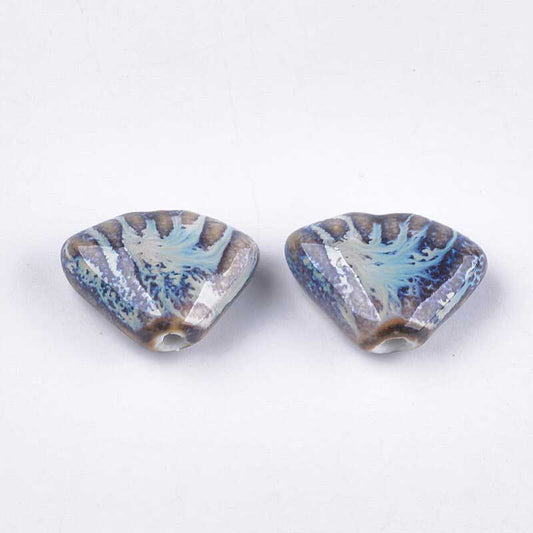 Glazed Porcelain Bead -  Fan Shell - Sanskrit (10)